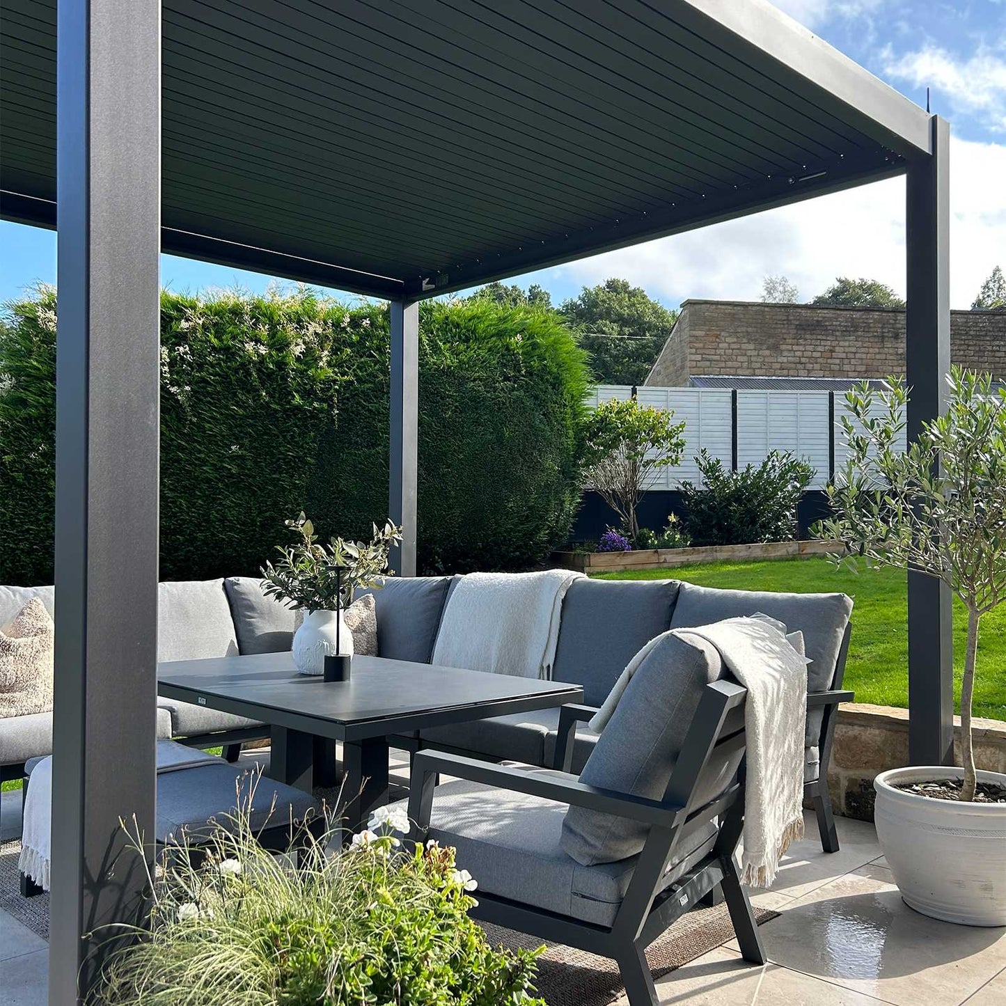 Nova - Titan LED Freestanding Aluminium Pergola - 3m x 3m Square - Grey