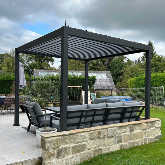 Nova - Titan LED Freestanding Aluminium Pergola - 3m x 3m Square - Grey
