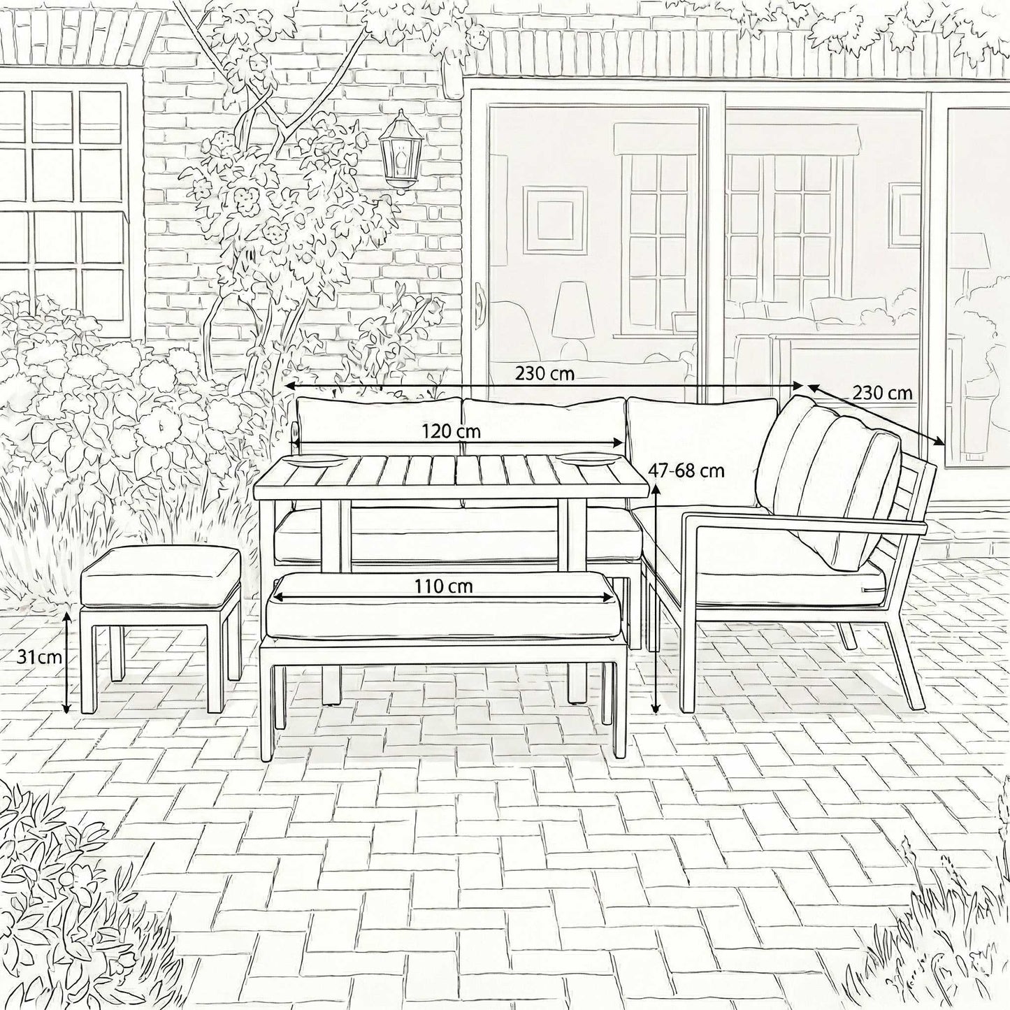 Nova - Heidi Deluxe Corner Sofa Lounge Dining Set with Square Rising Table