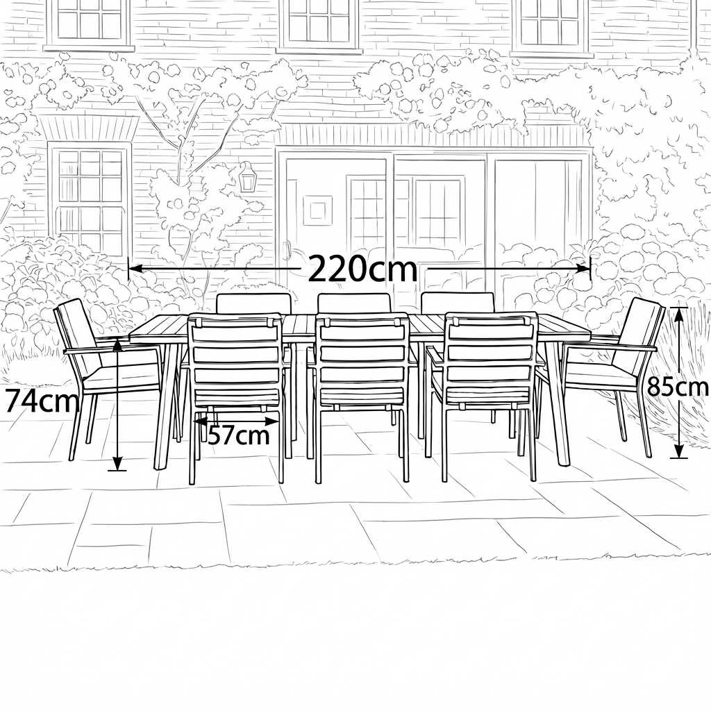 Nova - Heidi 8 Seat Dining Set - 2.2 x 1.0m Rectangular Table