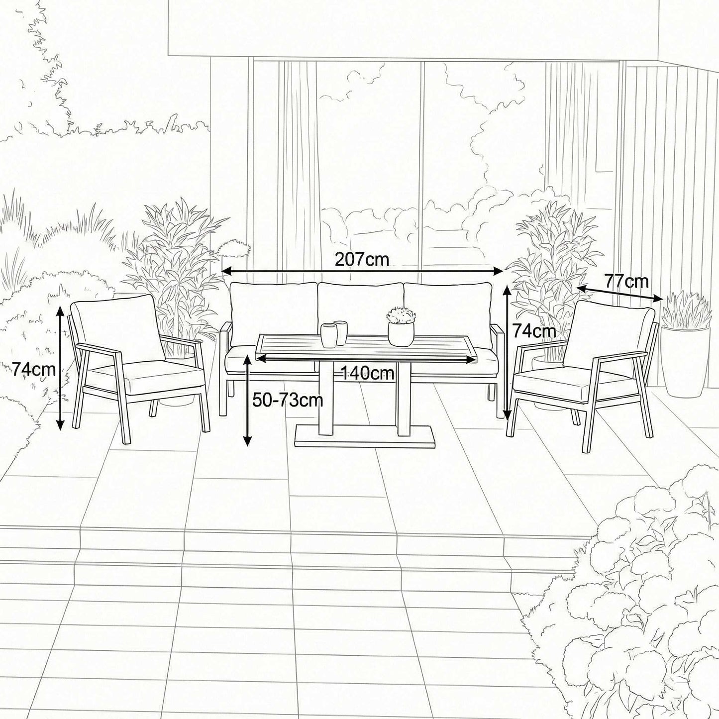 Nova - Phoenix 3 Seater Sofa Lounge Dining Set with Rectangular Rising Table