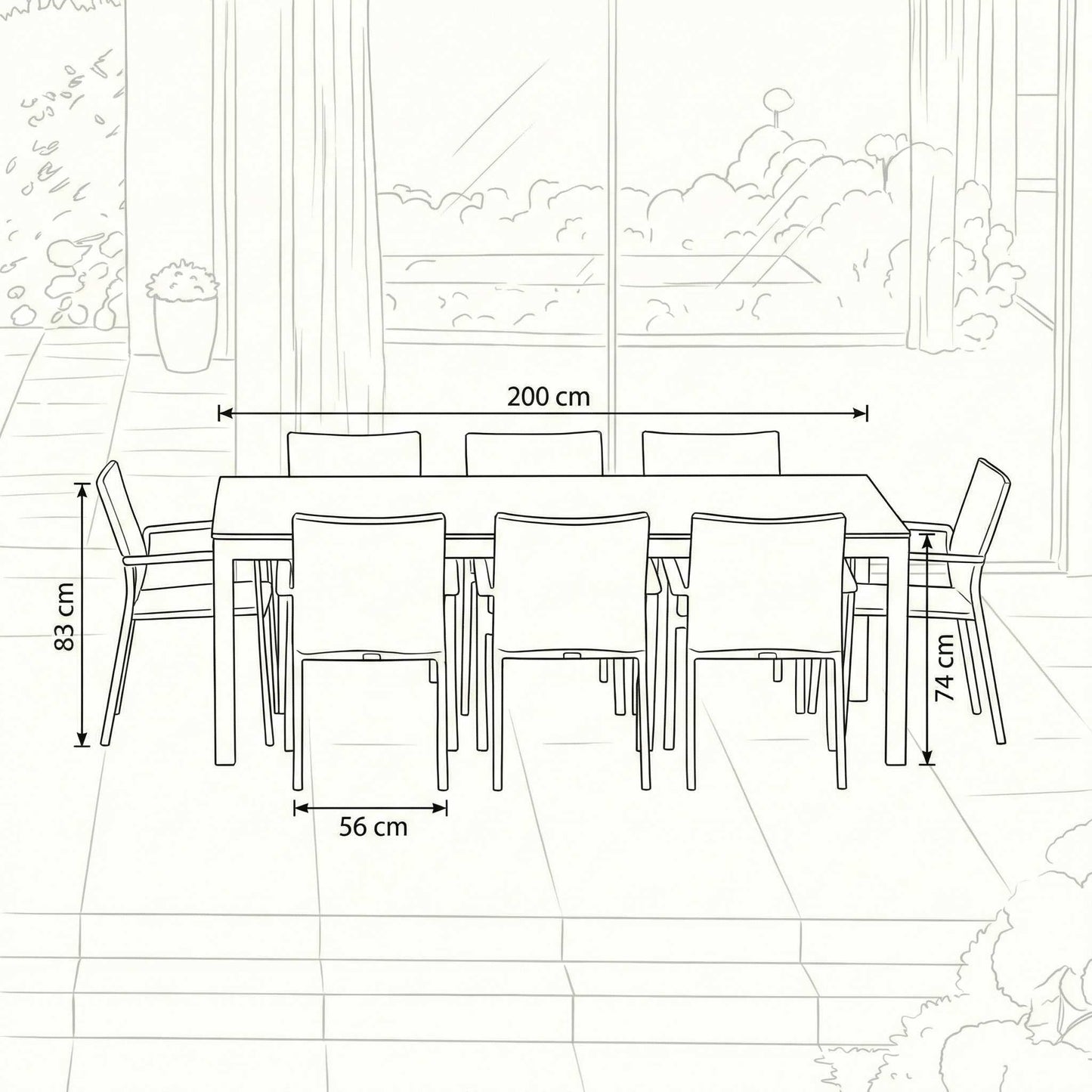 Nova - Phoenix 8 Seat Dining Set - 2.0m x 1.0m Rectangular Table