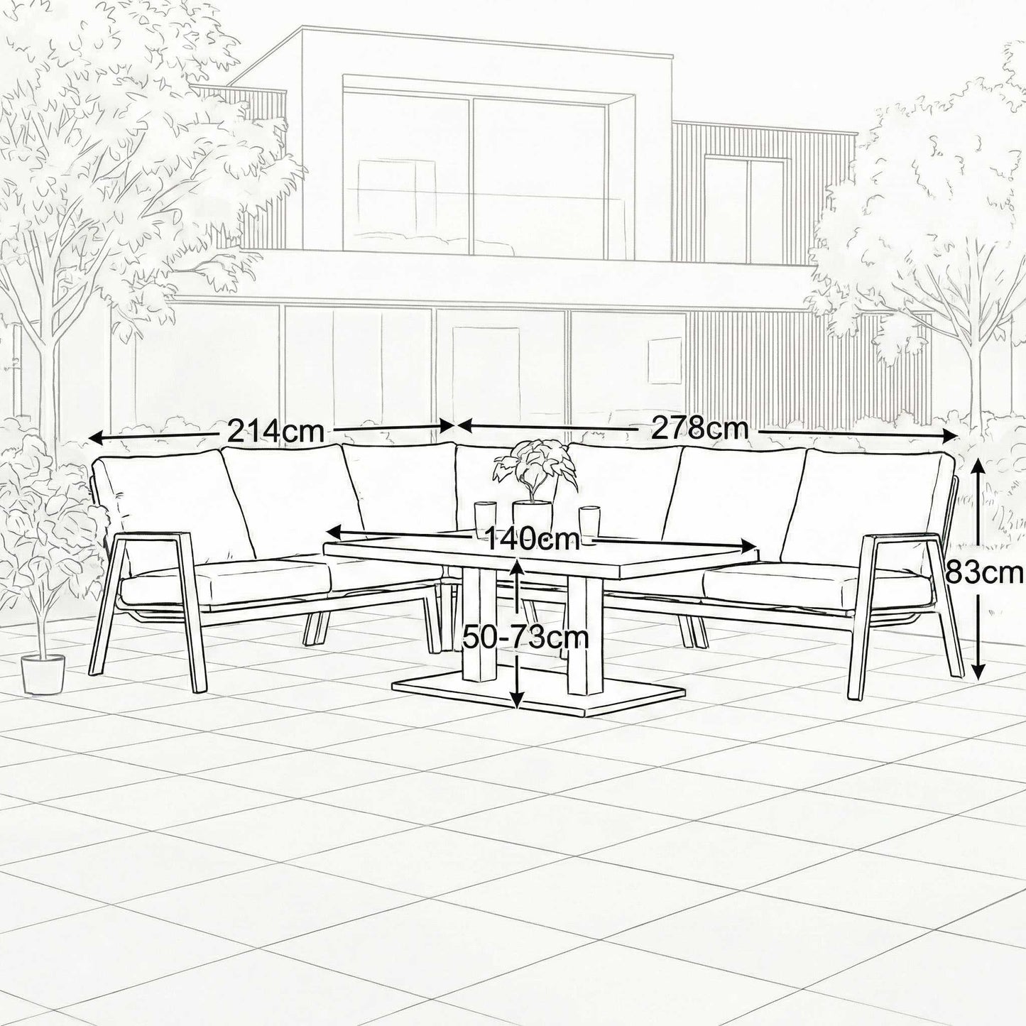 Nova - Zara L-Shaped Corner Sofa Lounge Dining Set with Rectangular Rising Table