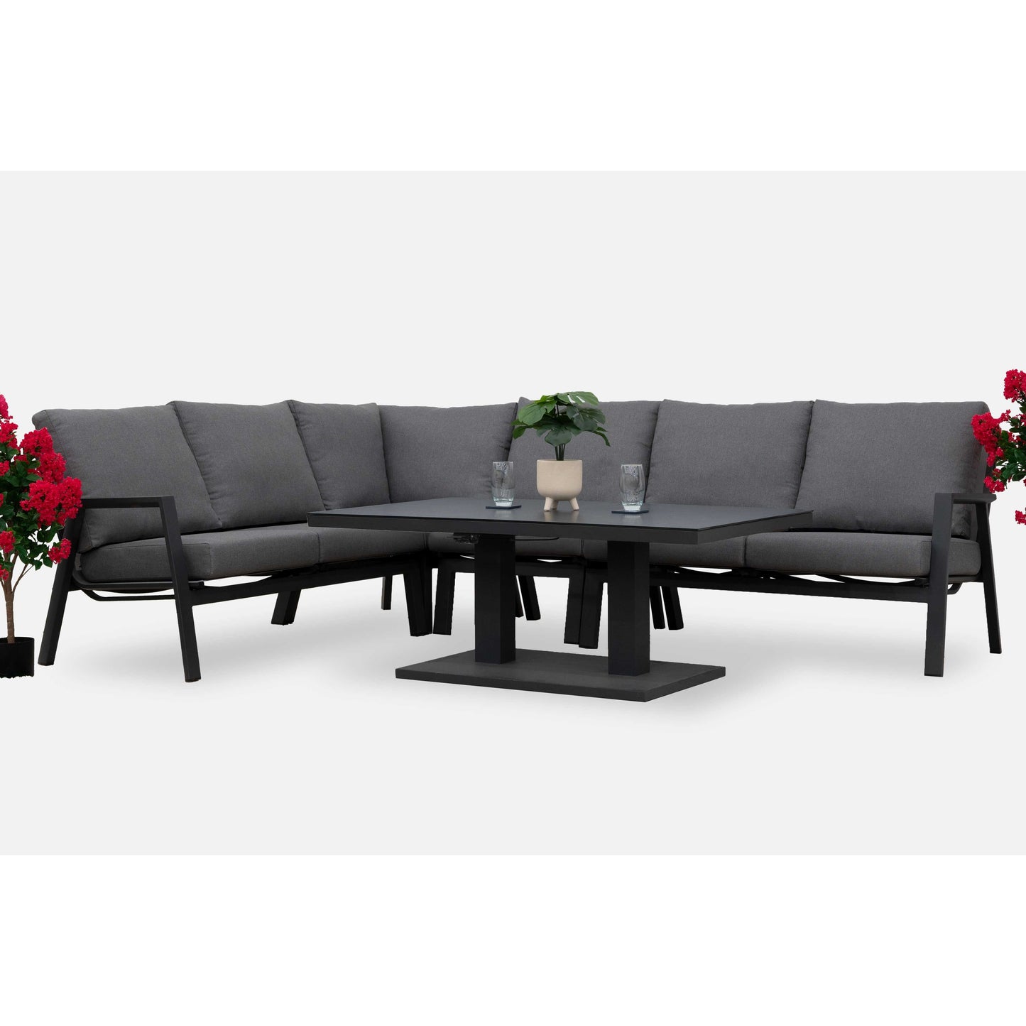 Nova - Zara L-Shaped Corner Sofa Lounge Dining Set with Rectangular Extending Rising Table