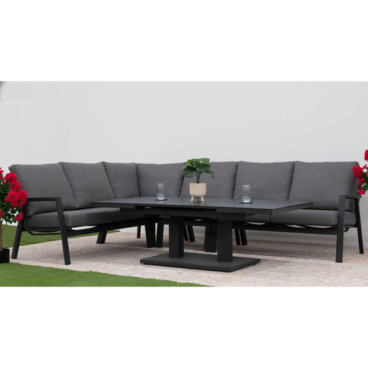 Nova - Zara L-Shaped Corner Sofa Lounge Dining Set with Rectangular Extending Rising Table