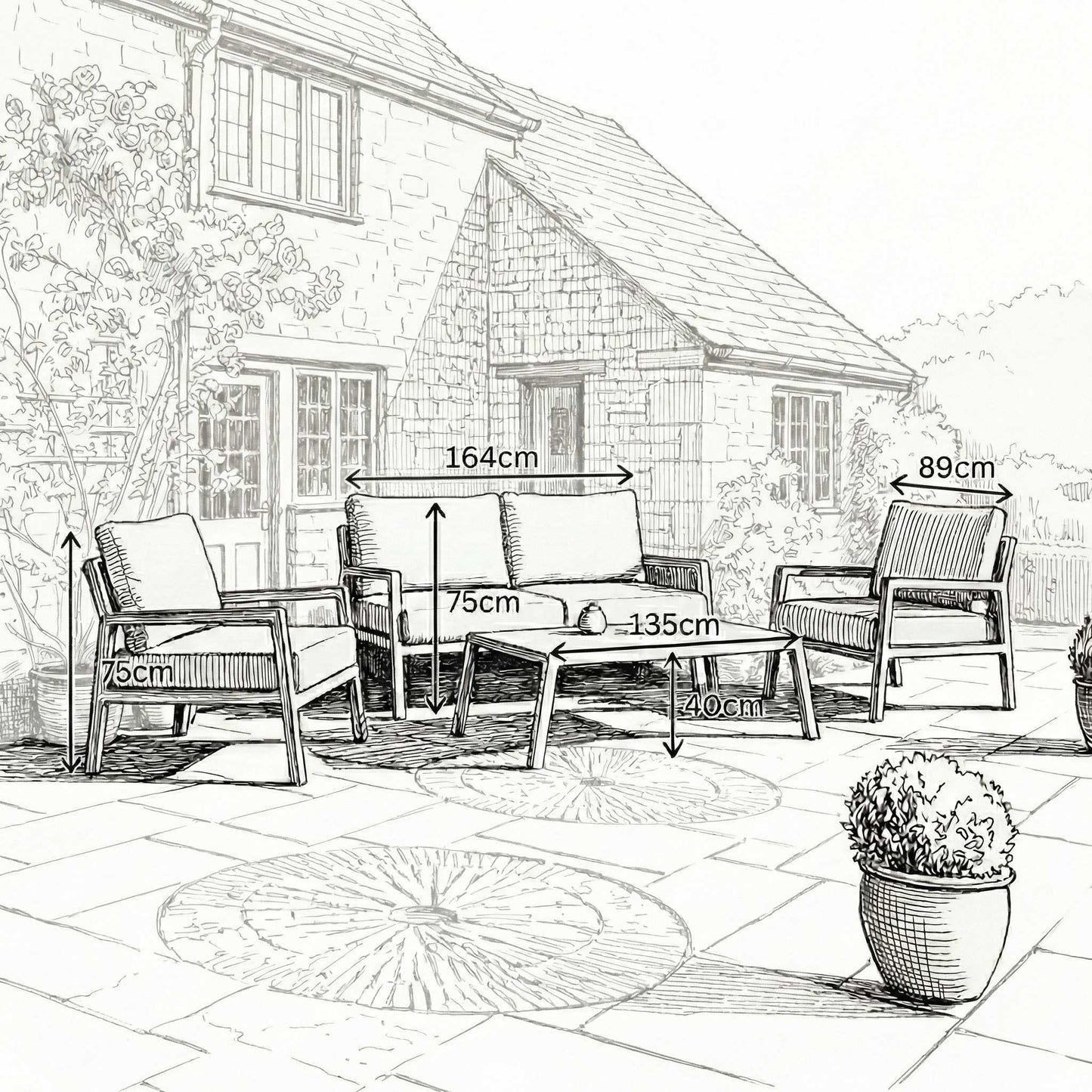 Nova - Eleanor 2 Seater Sofa Lounging Set with Rectangular Coffee Table