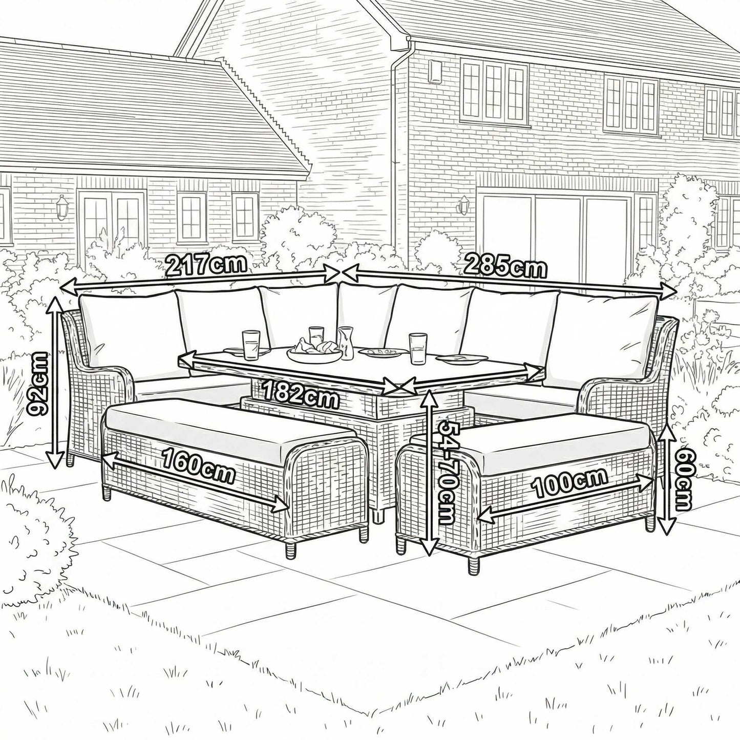 Nova - Avery Grande Left Hand Corner Sofa Lounge Dining Set with Rectangular Rise & Fall Table