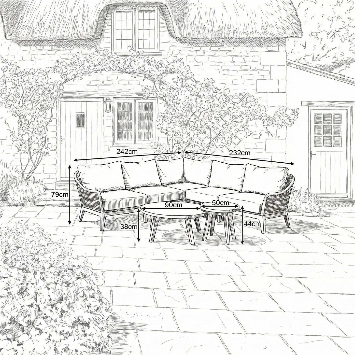 Nova - Summer Corner Sofa Lounging Set with Round Coffee Table & Side Table