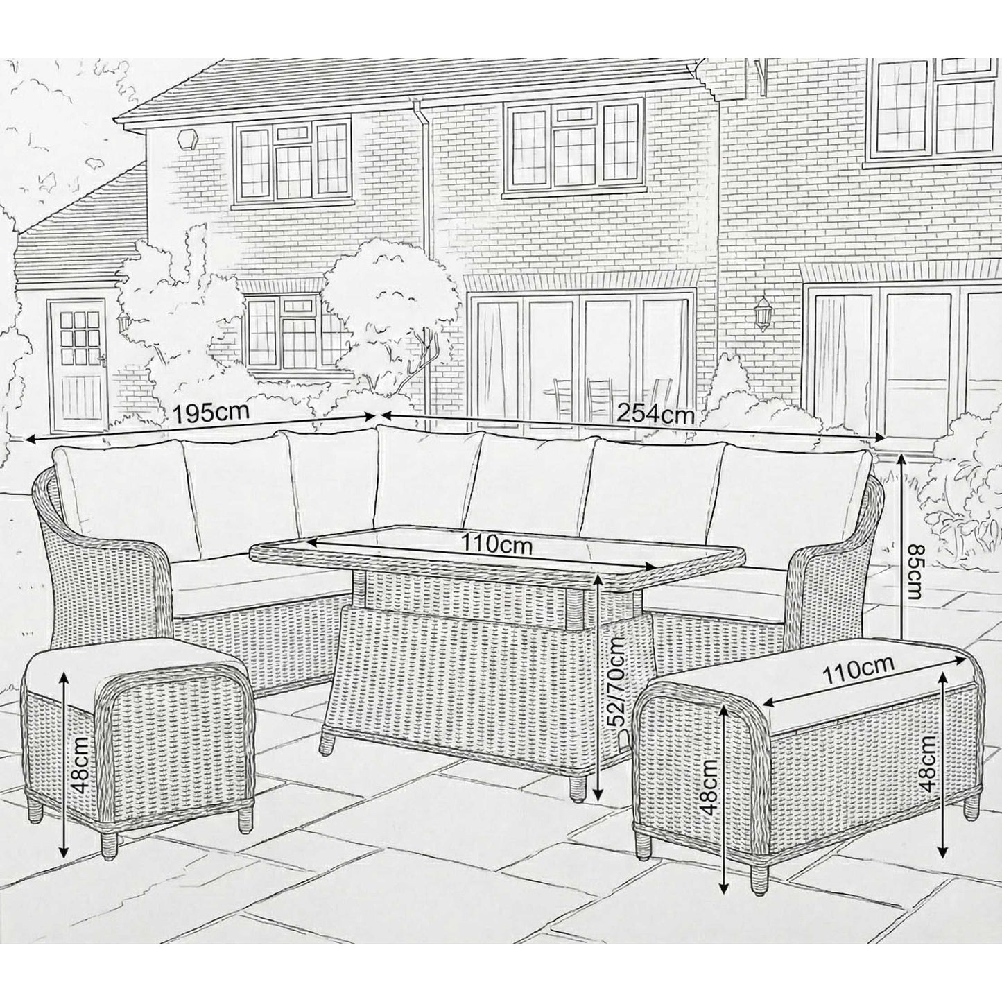 Nova - Ivy Right Hand Corner Sofa Lounge Dining Set with Rectangular Rise & Fall Table