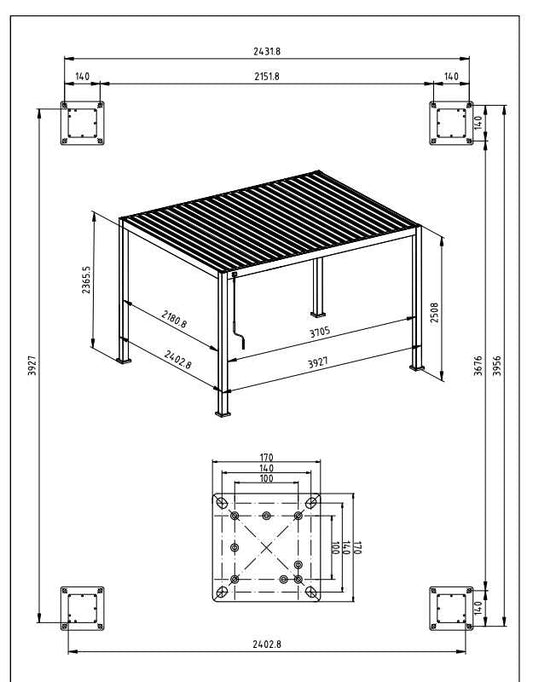 Nova - Titan Freestanding Aluminium Pergola - 4.0m x 2.4m Rectangular - Grey