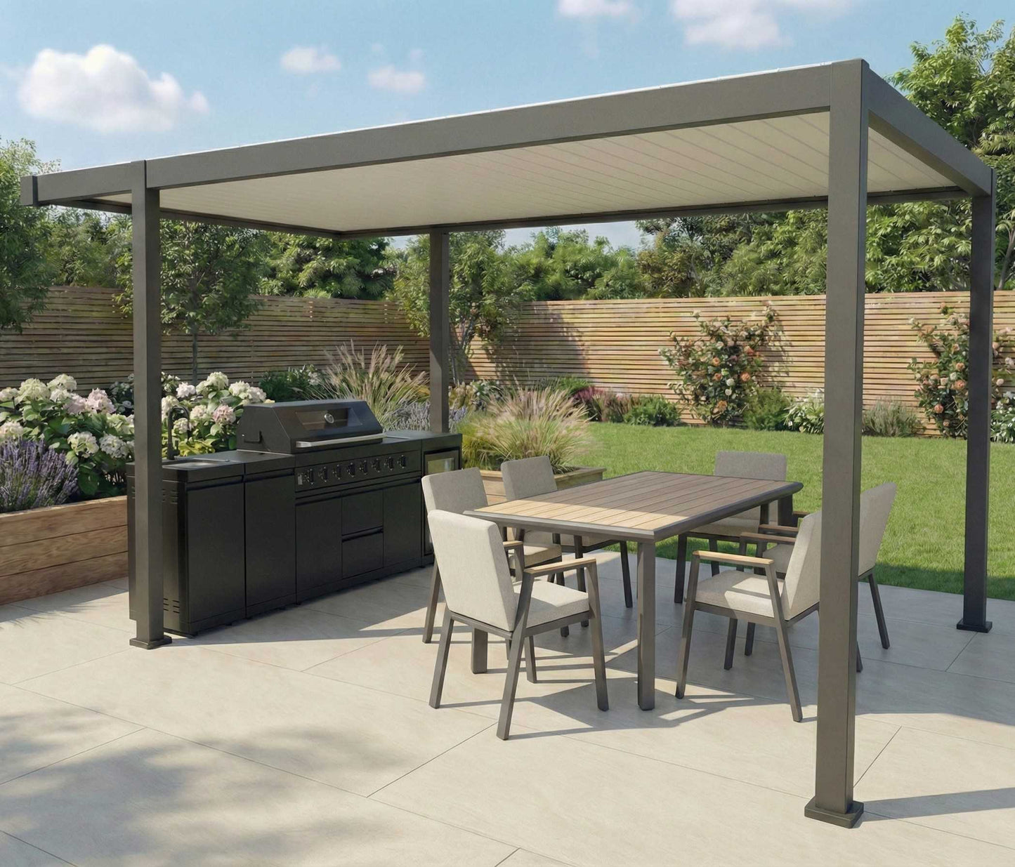 Nova - Umbra 5.0 x 3.0m Fixed Roof Pergola - Grey & Pebble