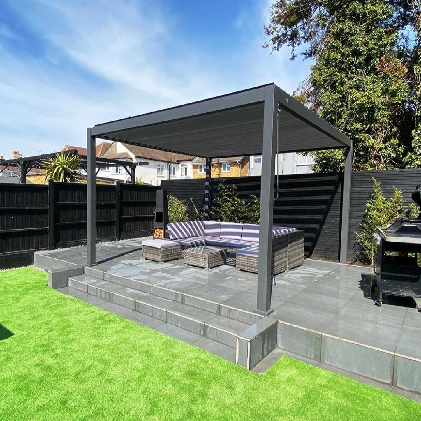 Nova - Titan Freestanding Aluminium Pergola - 3.6m Square - Grey