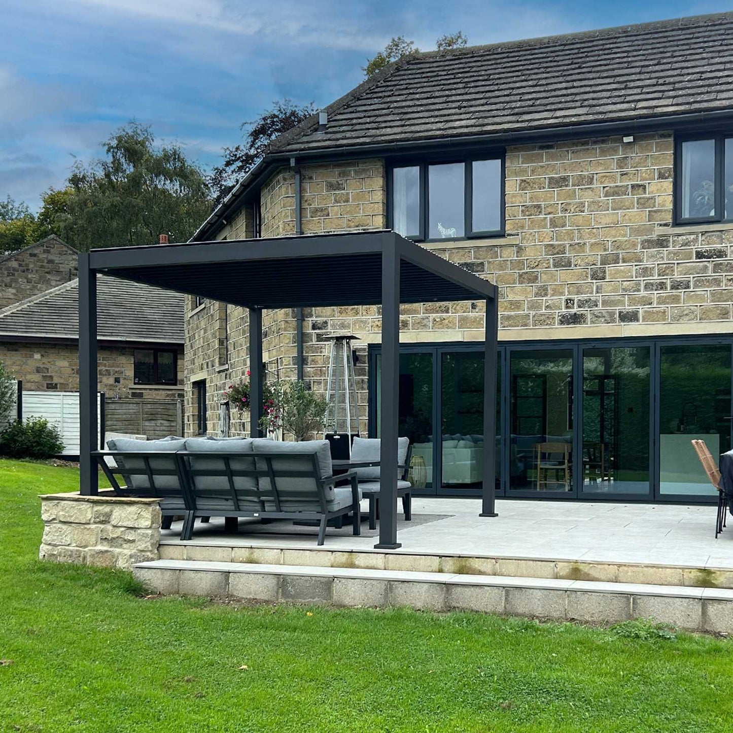 Nova - Titan LED Freestanding Aluminium Pergola - 3m x 3m Square - Grey