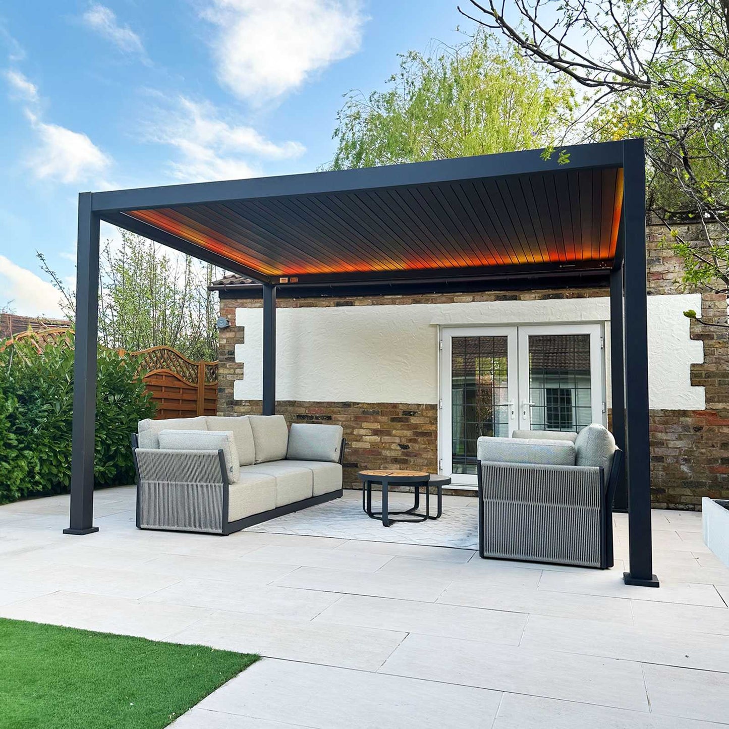 Nova - Titan LED Freestanding Aluminium Pergola - 4m x 3m Rectangular - Grey