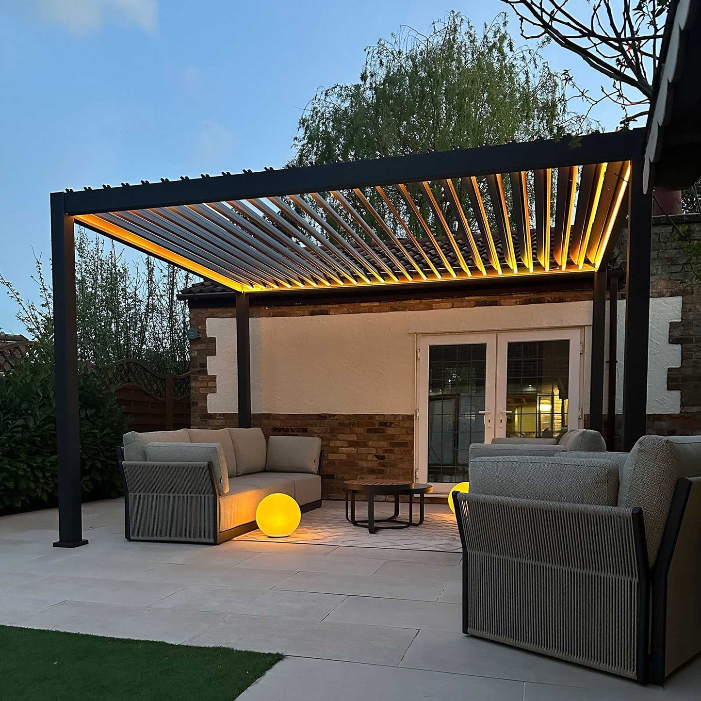 Nova - Titan LED Freestanding Aluminium Pergola - 4m x 3m Rectangular - Grey