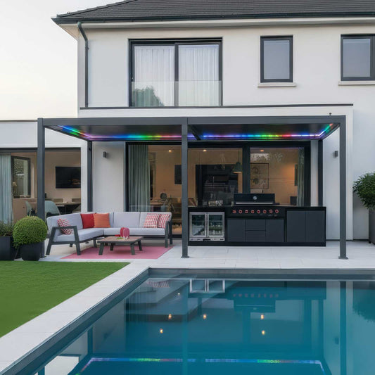 Nova - Titan LED Freestanding Aluminium Pergola - 6m x 3m Rectangular - Grey