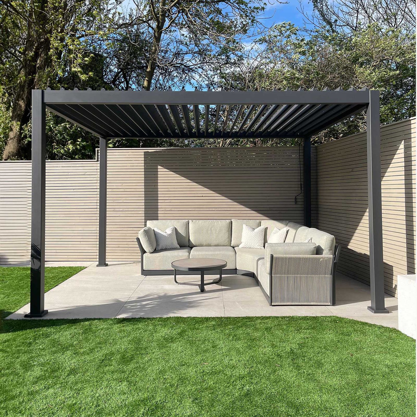 Nova - Titan Freestanding Aluminium Pergola - 4m x 3.6m Rectangular - Grey