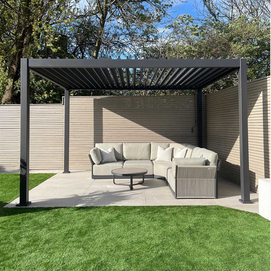 Nova - Titan Freestanding Aluminium Pergola - 4m x 3.6m Rectangular - Grey
