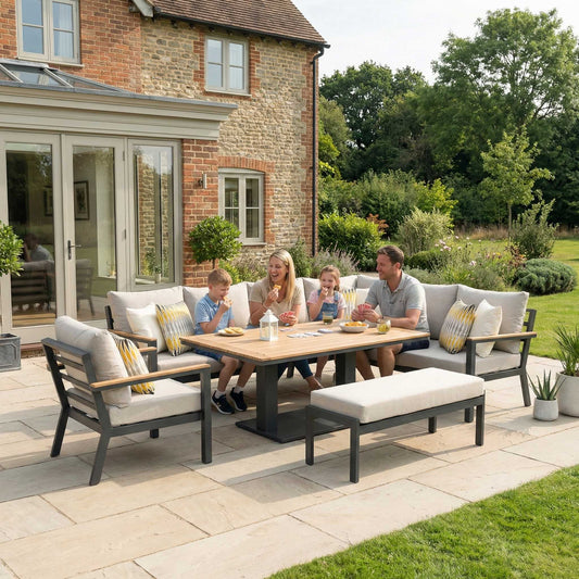 Nova - Heidi Right Hand Corner Sofa Lounge Dining Set with Rectangular Rising Table