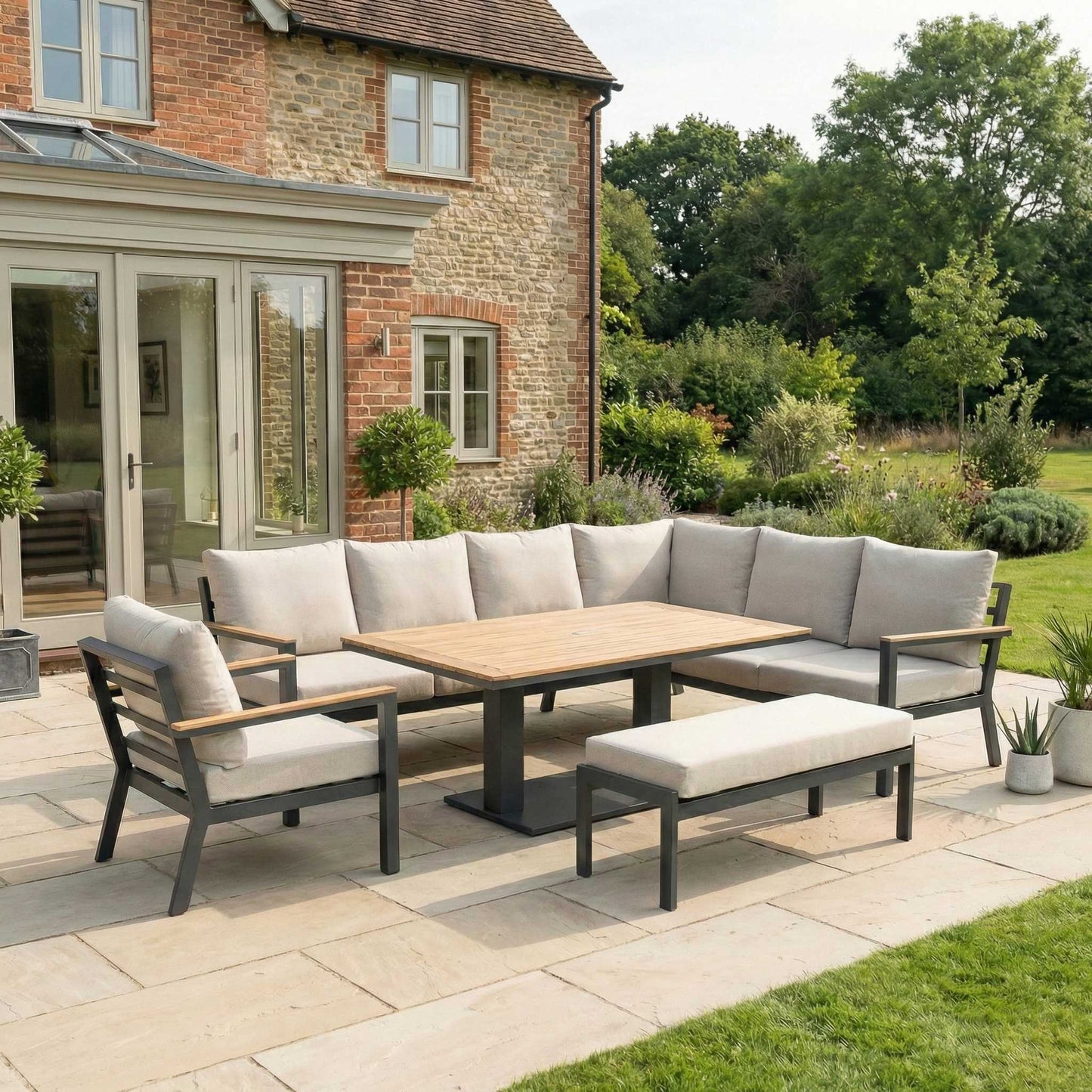 Nova - Heidi Right Hand Corner Sofa Lounge Dining Set with Rectangular Rising Table