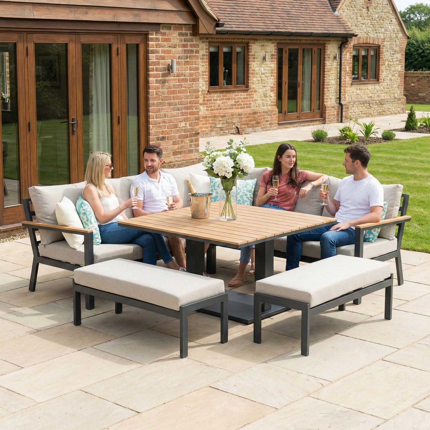 Nova - Heidi Deluxe Corner Sofa Lounge Dining Set with Square Rising Table