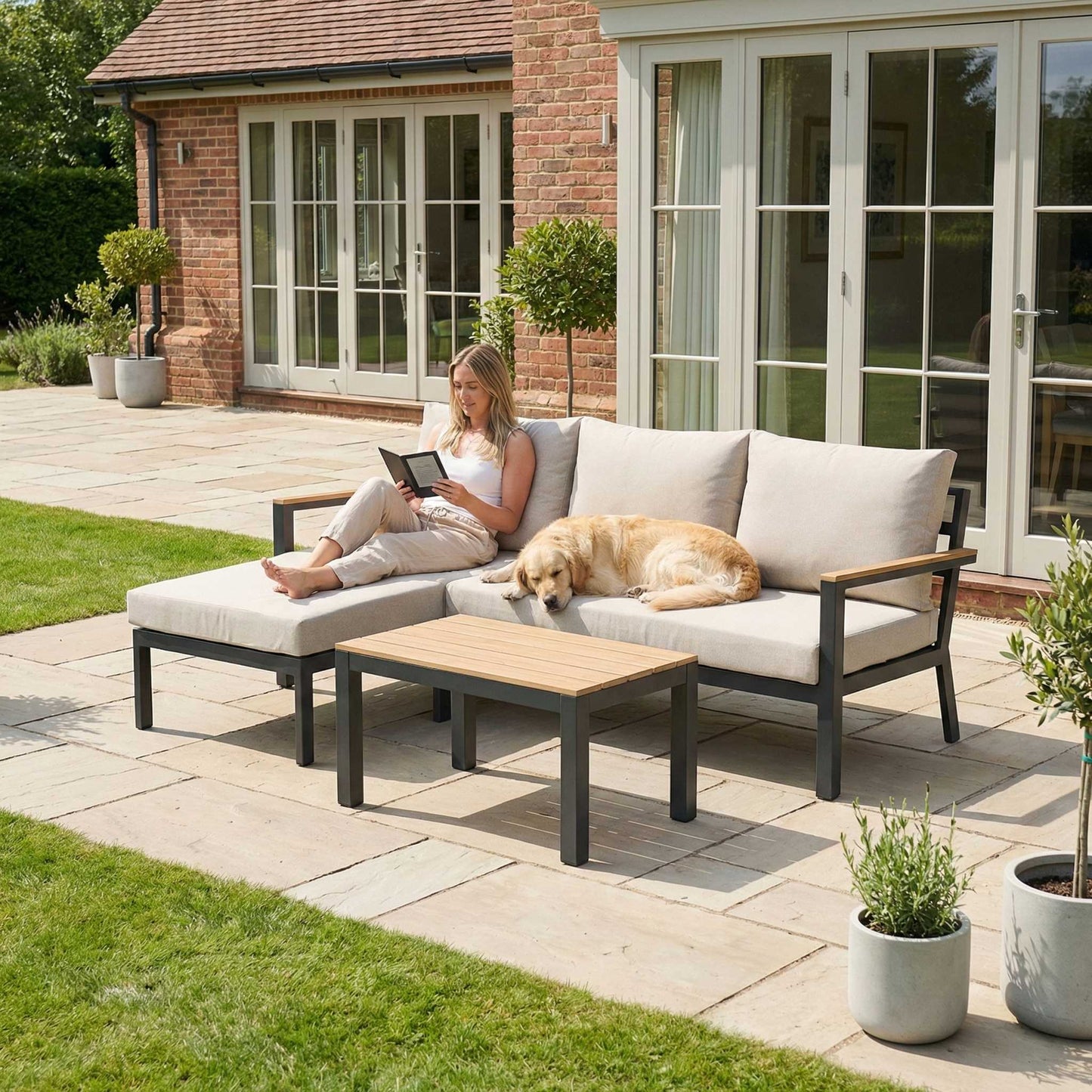 Nova - Heidi 3 Seater Chaise Sofa Lounging Set with Rectangular Coffee Table