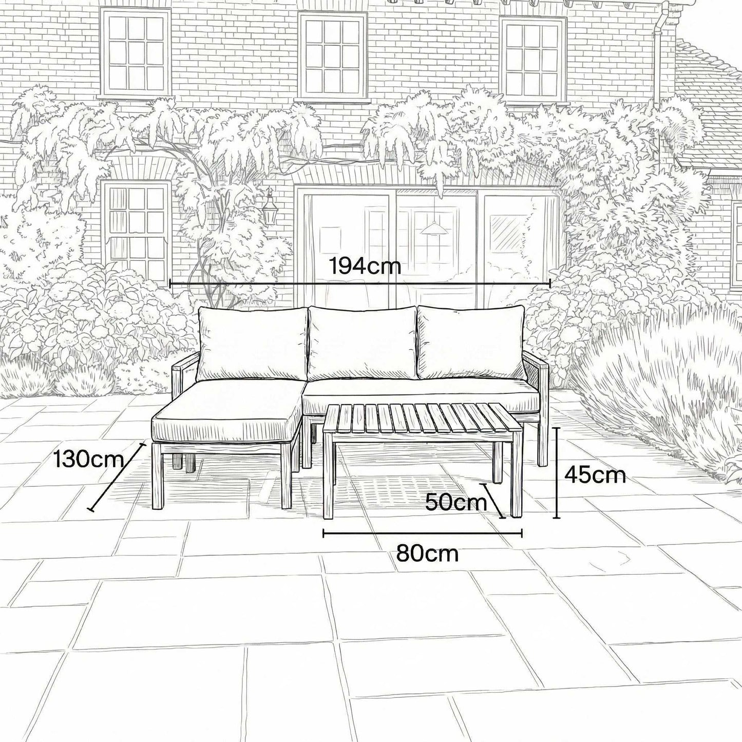 Nova - Heidi 3 Seater Chaise Sofa Lounging Set with Rectangular Coffee Table