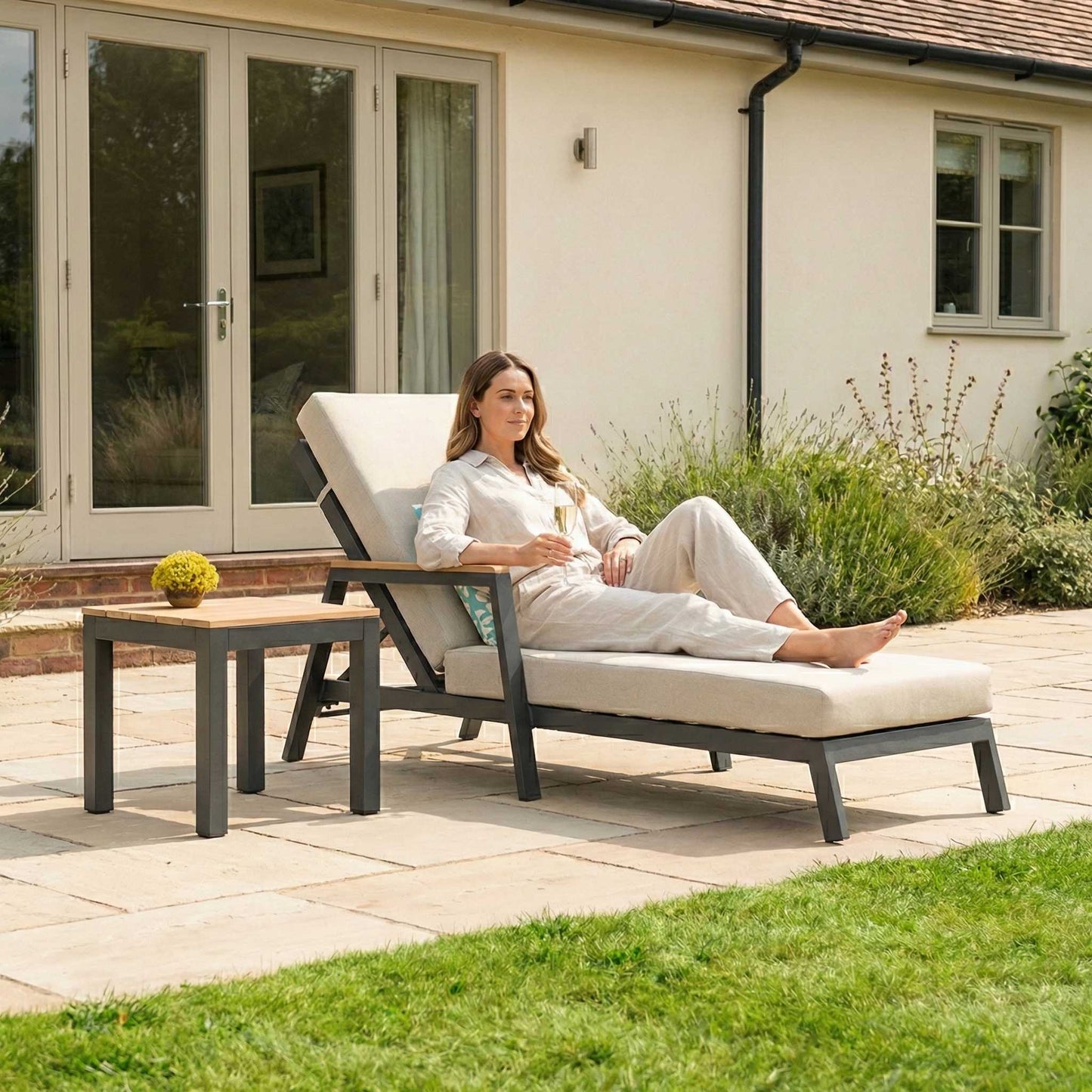 Nova - Heidi Sun Lounger Set of 2 with Square Side Table