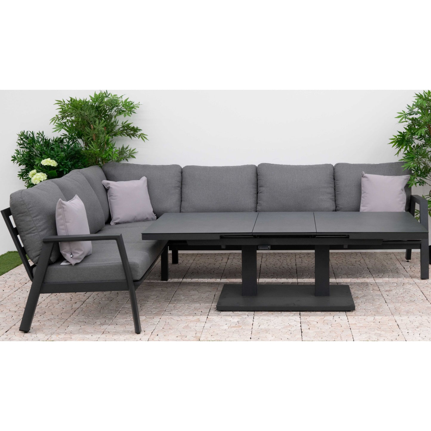 Nova - Phoenix L-Shaped Corner Sofa Lounge Dining Set with Rectangular Extending Rising Table