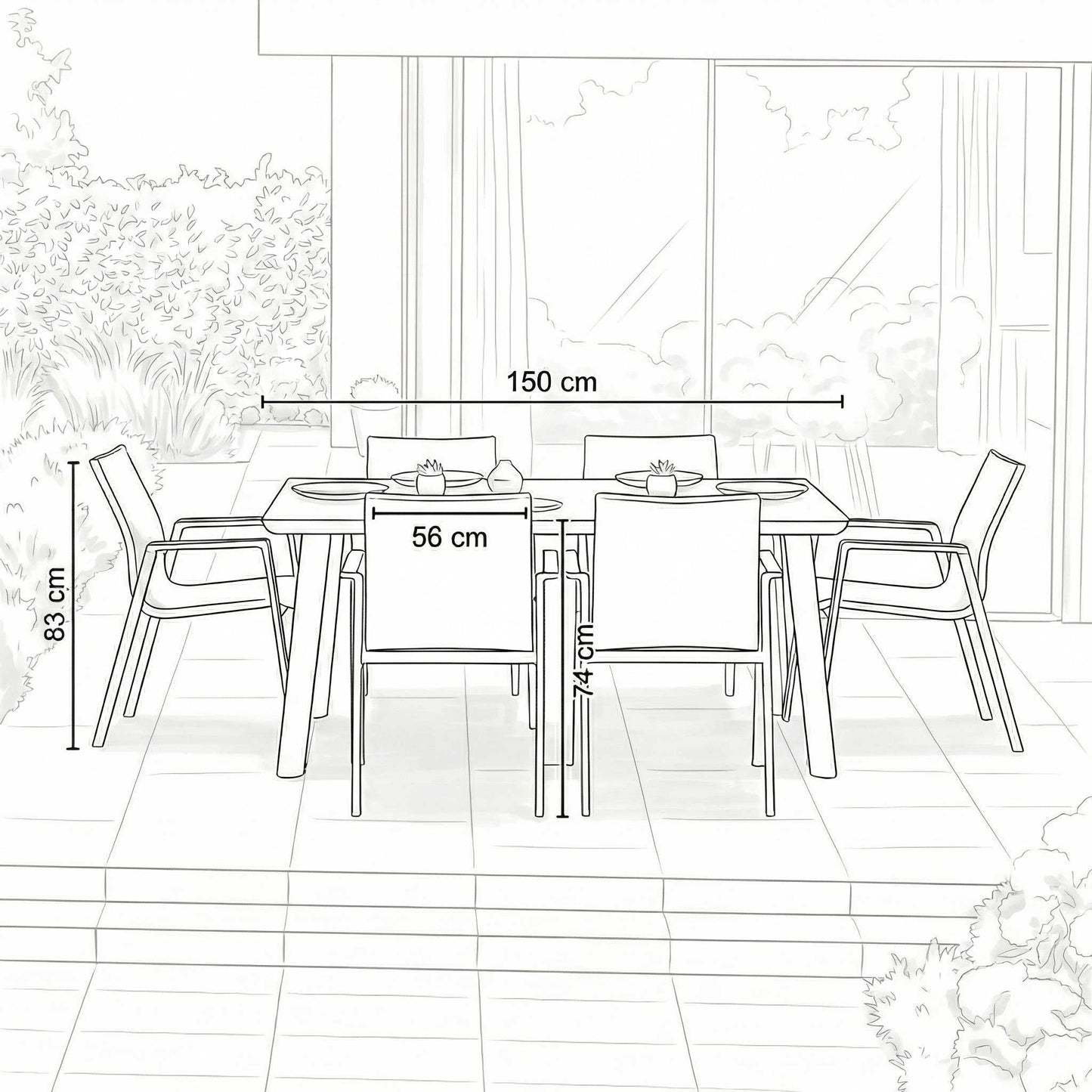 Nova - Phoenix 6 Seat Dining Set - 1.5m x 1.0m Rectangular Table