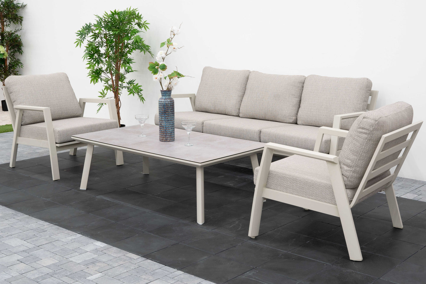 Nova - Phoenix 3 Seater Sofa Lounging Set with Rectangular Coffee Table - Pebble