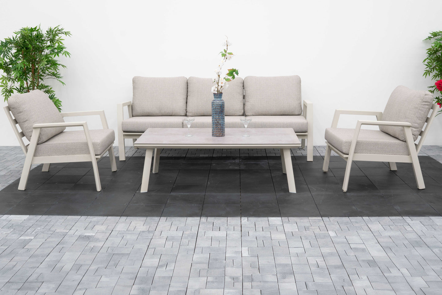 Nova - Phoenix 3 Seater Sofa Lounging Set with Rectangular Coffee Table - Pebble