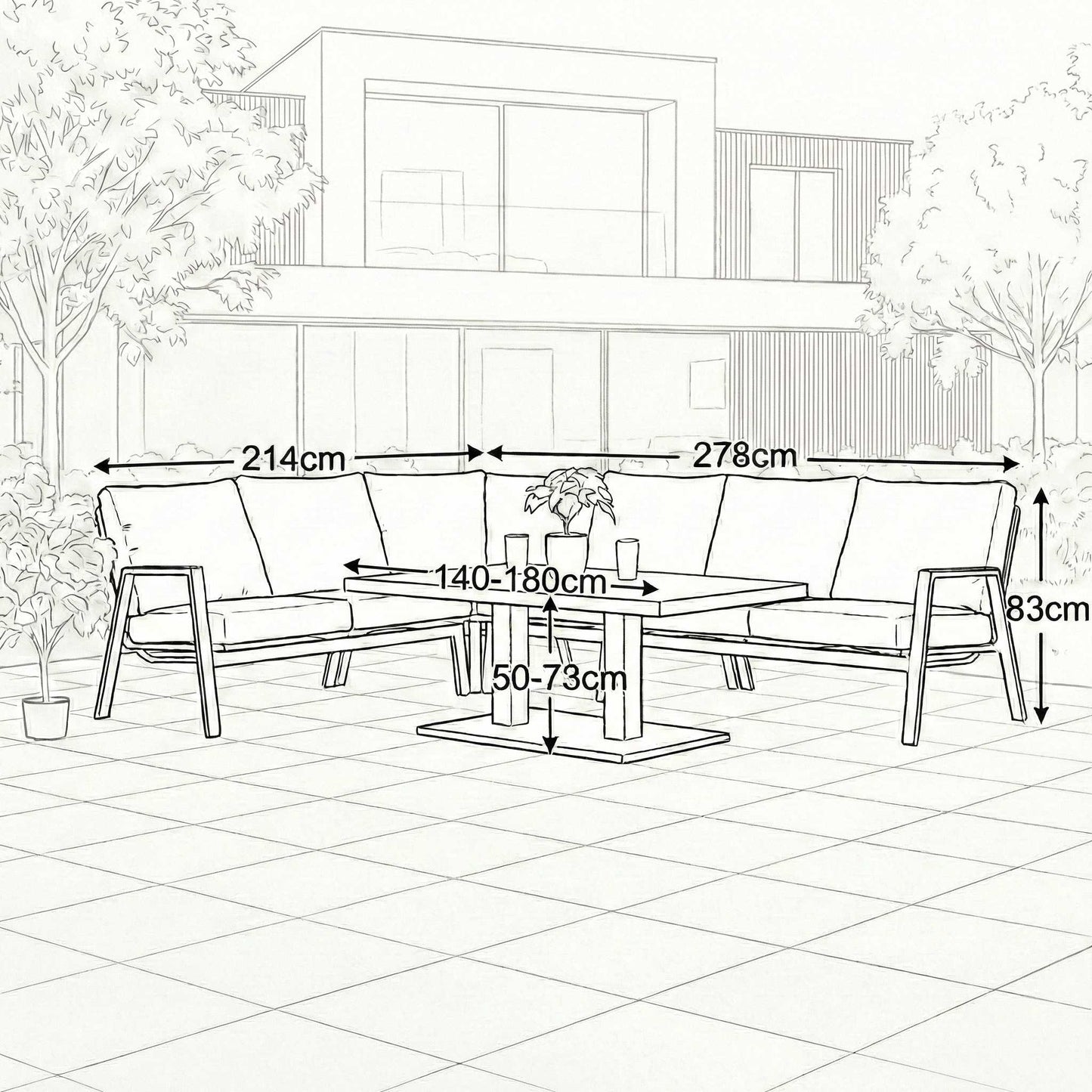 Nova - Zara L-Shaped Corner Sofa Lounge Dining Set with Rectangular Extending Rising Table