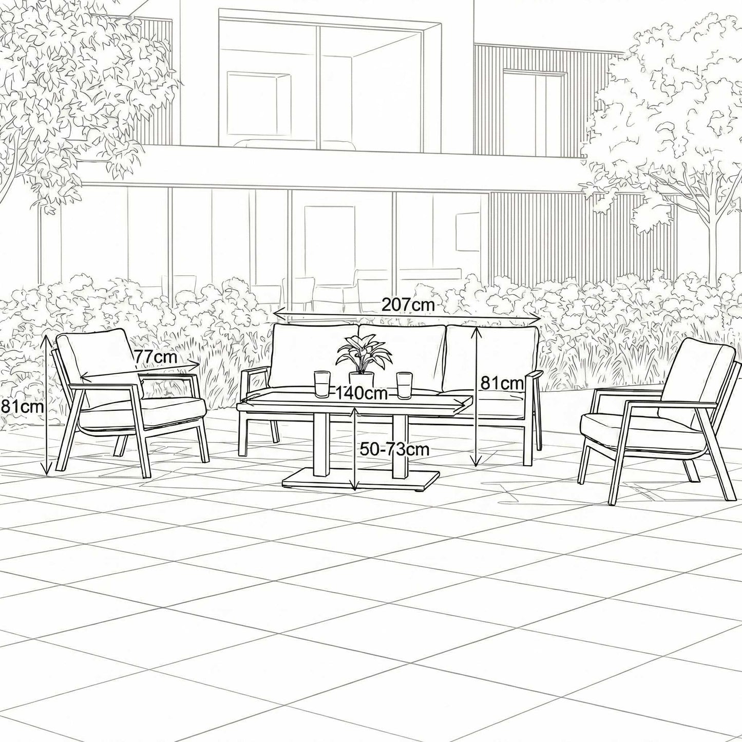 Nova - Zara 3 Seater Sofa Lounge Dining Set with Rectangular Rising Table