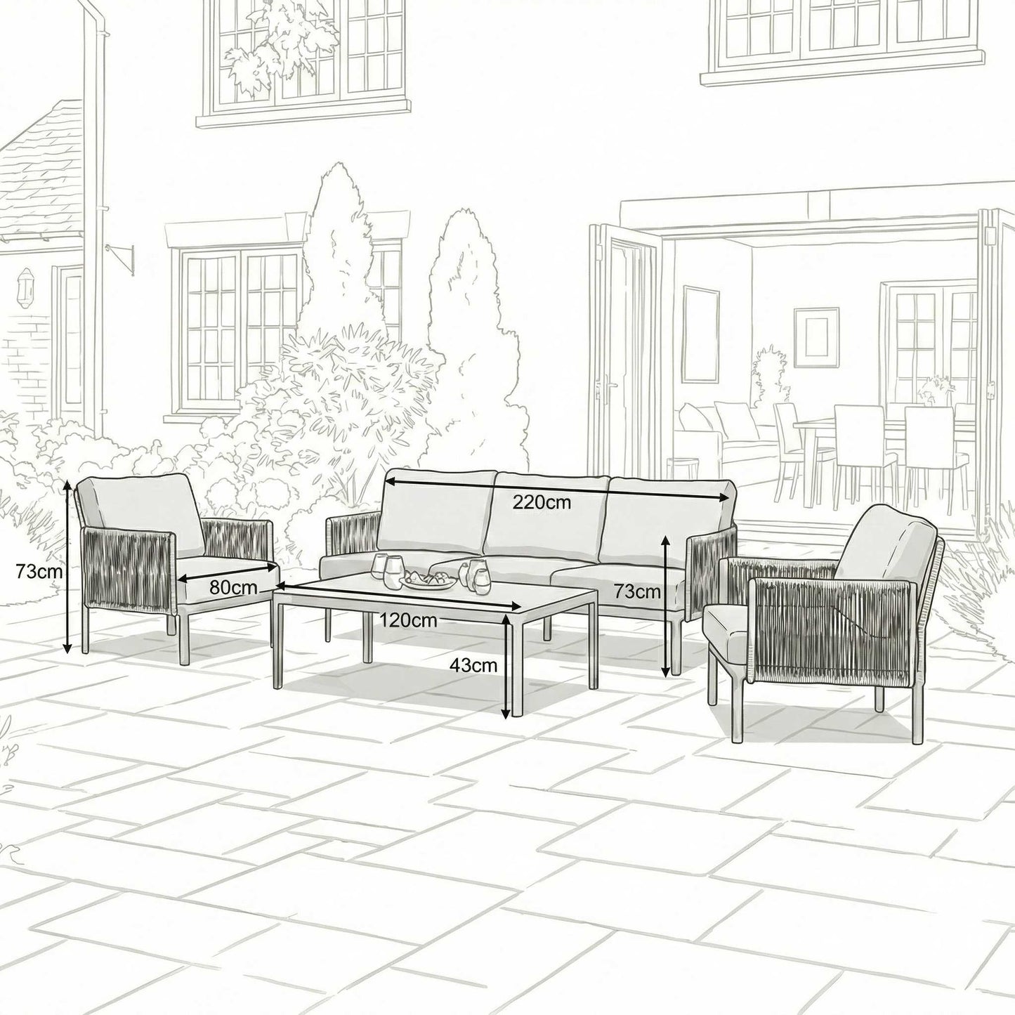 Nova - Hayden 3 Seater Sofa Lounging Set with Rectangular Coffee Table