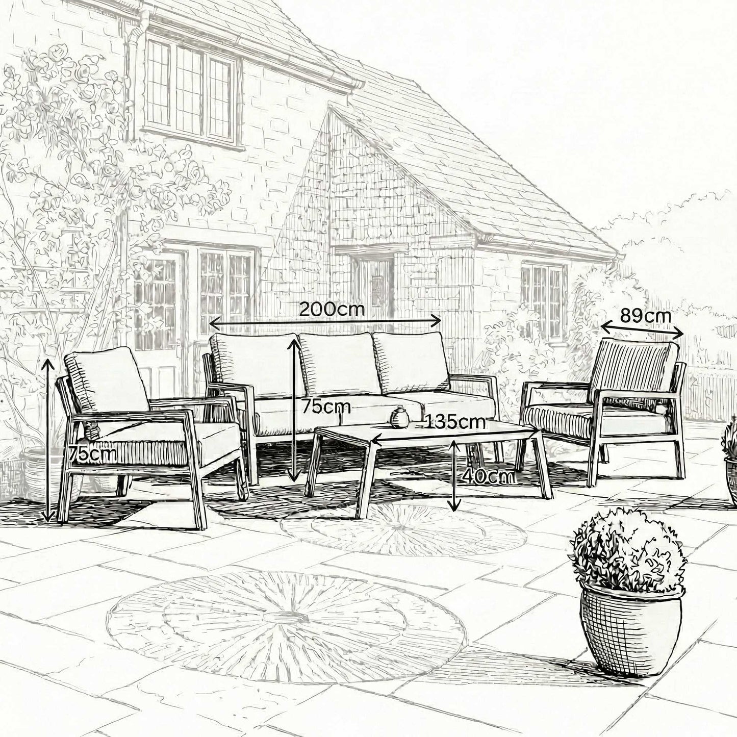 Nova - Eleanor 3 Seater Sofa Lounging Set with Rectangular Coffee Table