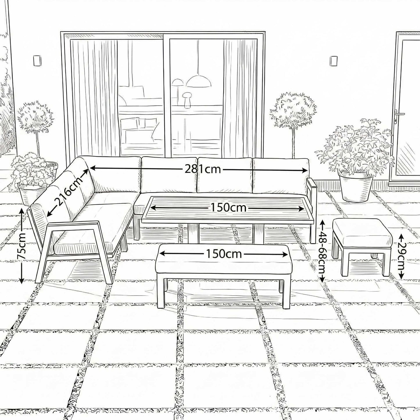 Nova - Hunter L-Shaped Corner Sofa Lounge Dining Set with Rectangular Rising Table