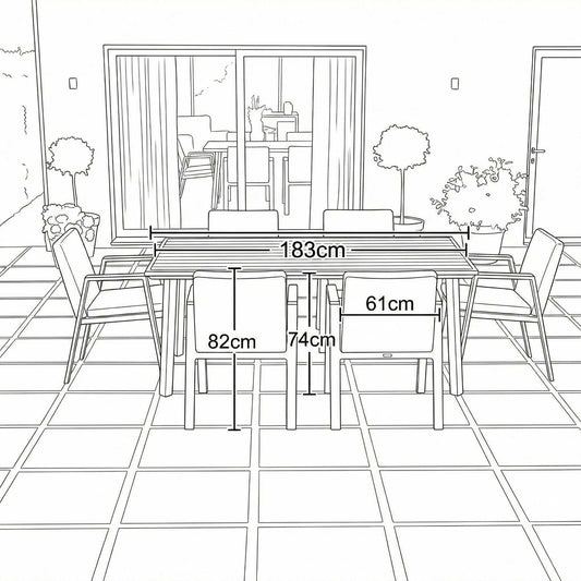 Nova - Hunter 6 Seat Dining Set - 1.8 x 1.1m Rectangular Table