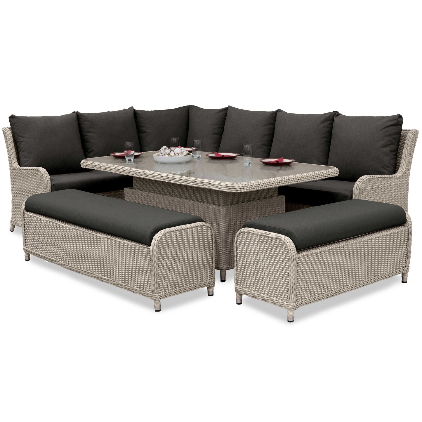 Nova - Avery Grande Left Hand Corner Sofa Lounge Dining Set with Rectangular Rise & Fall Table