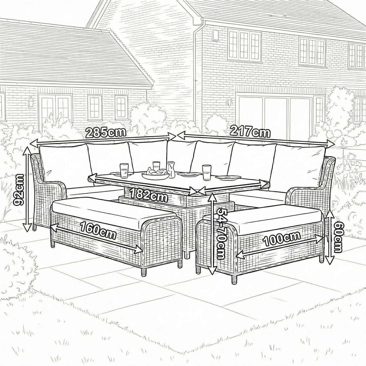 Nova - Avery Grande Right Hand Corner Sofa Lounge Dining Set with Rectangular Rise & Fall Table