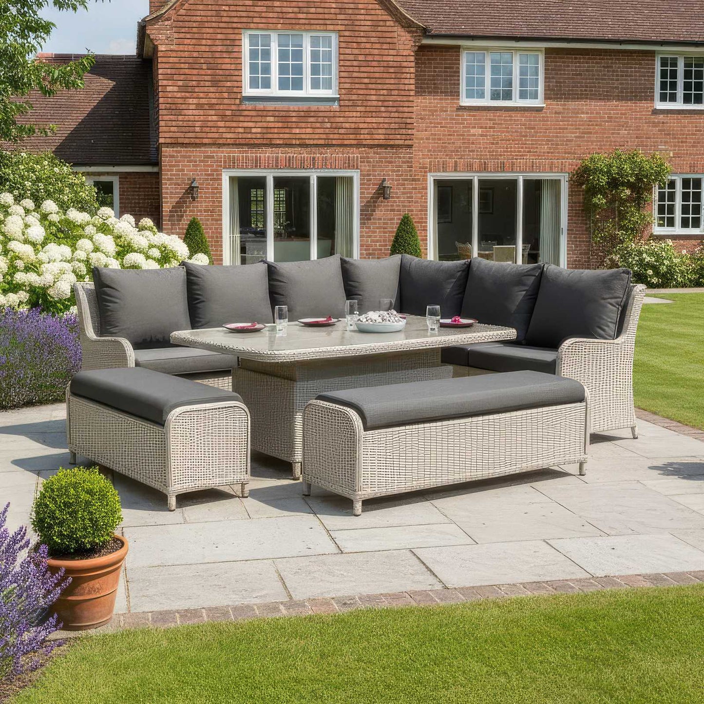 Nova - Avery Grande Right Hand Corner Sofa Lounge Dining Set with Rectangular Rise & Fall Table