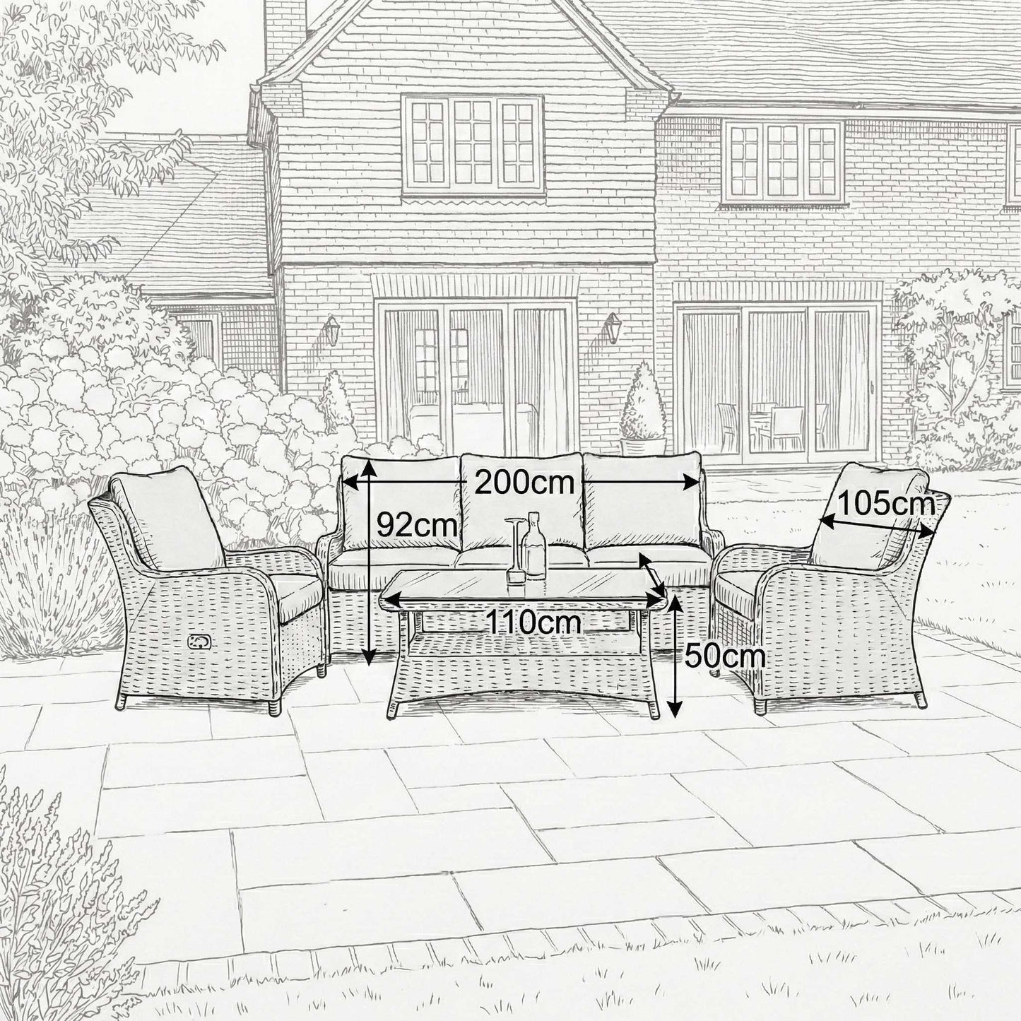 Nova - Avery Grande 3 Seater Reclining Sofa Lounge Dining Set with Rectangular Coffee Table