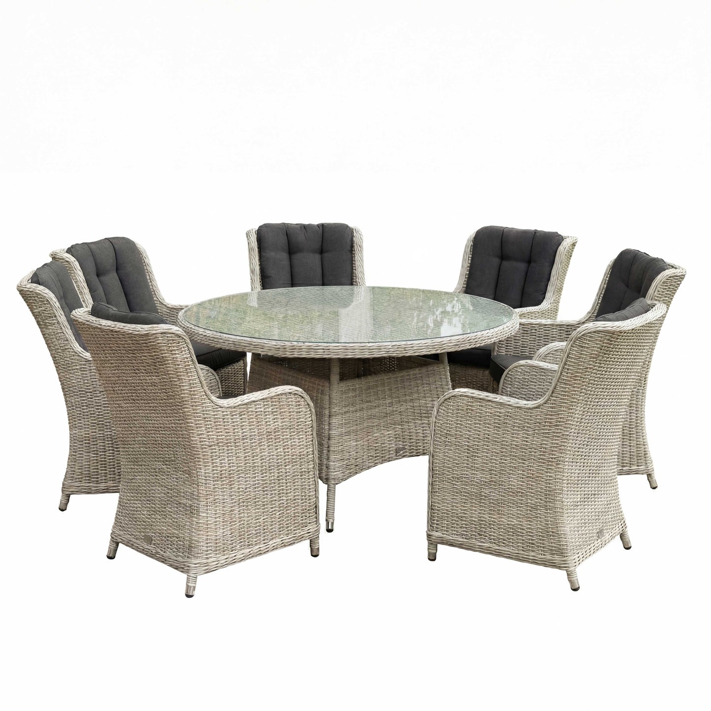 Nova - Avery 6 Seat Dining Set - 1.5m Round Table with Lazy Susan - Ash Grey