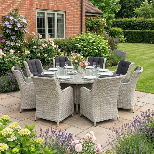 Nova - Avery 8 Seat Dining Set - 1.8m Round Table with Lazy Susan - Ash Grey