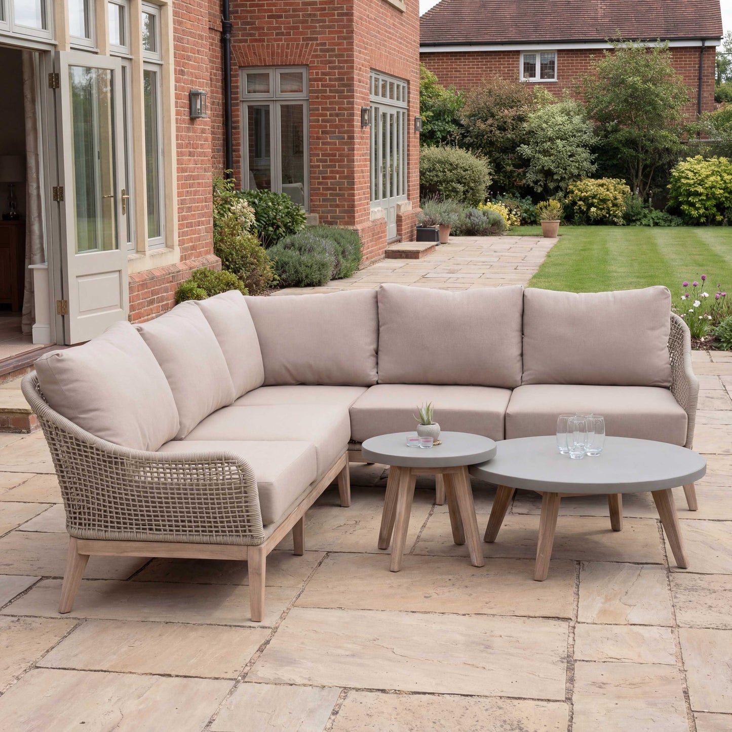 Nova - Summer Corner Sofa Lounging Set with Round Coffee Table & Side Table