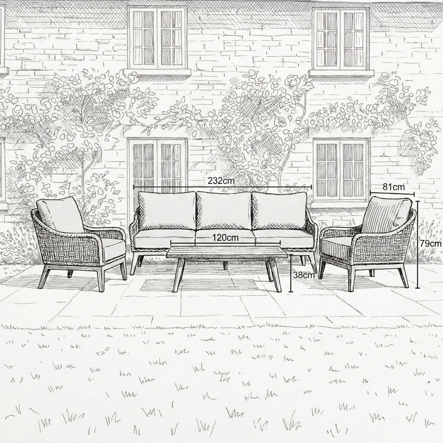 Nova - Summer 3 Seater Sofa Lounging Set with Rectangular Coffee Table