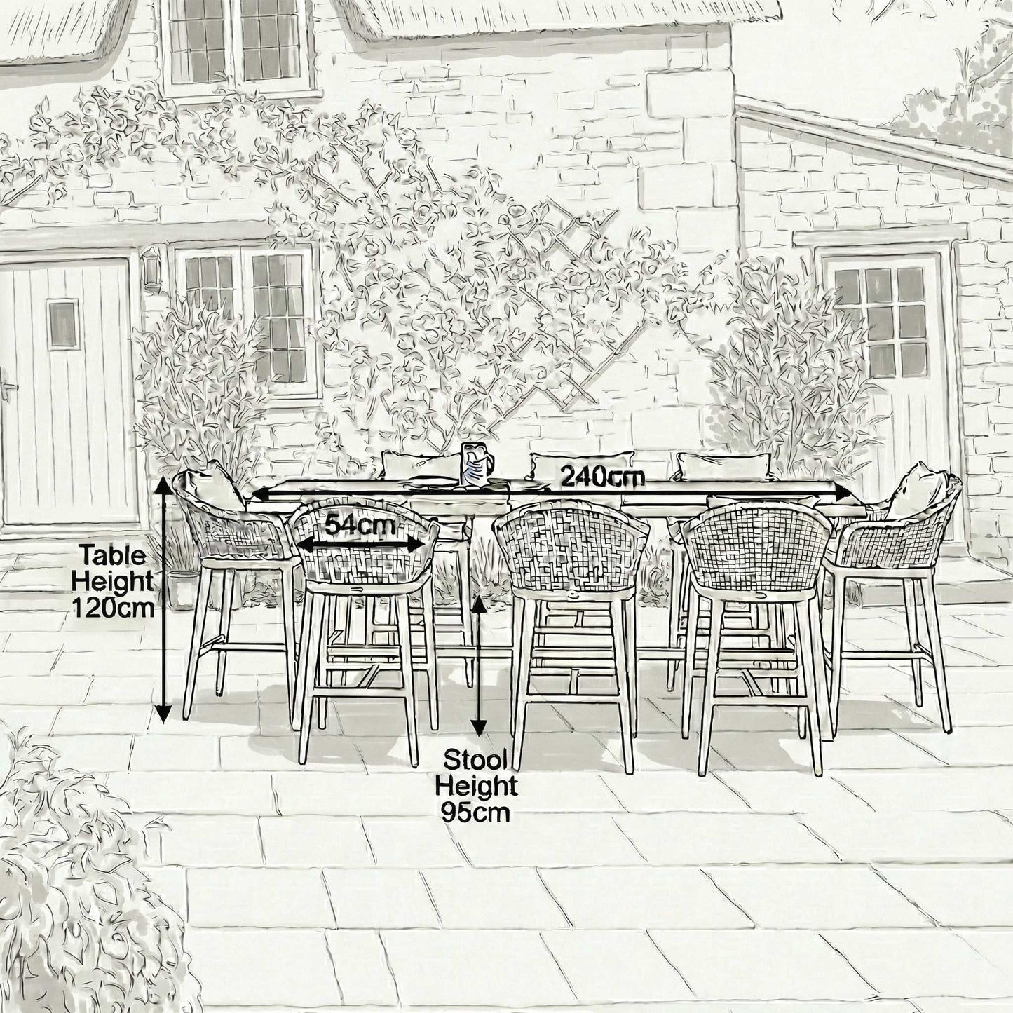 Nova - Summer 8 Seat High Dining Set - 2.4m x 1.0m Rectangular Table