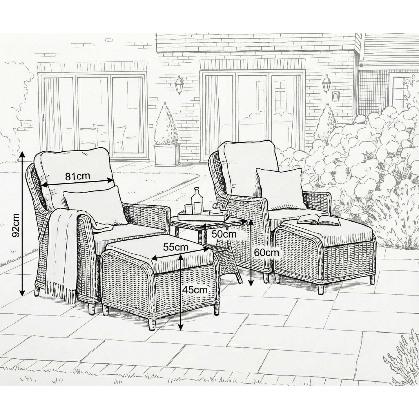 Nova - Ivy 5pc Reclining Lounging Set with Square Side Table