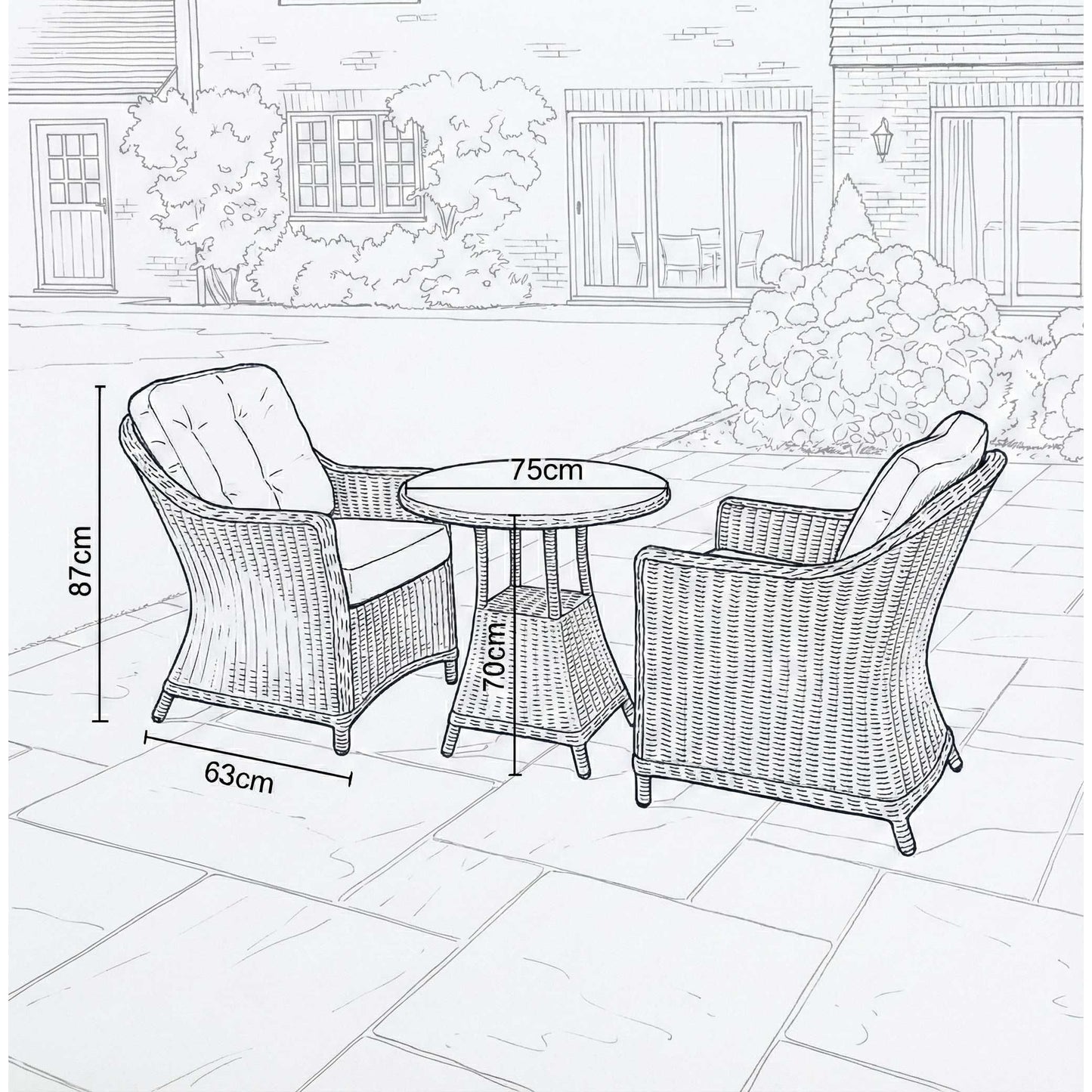 Nova - Ivy 2 Seat Bistro Set - 0.75m Round Table (Ceramic Glass)