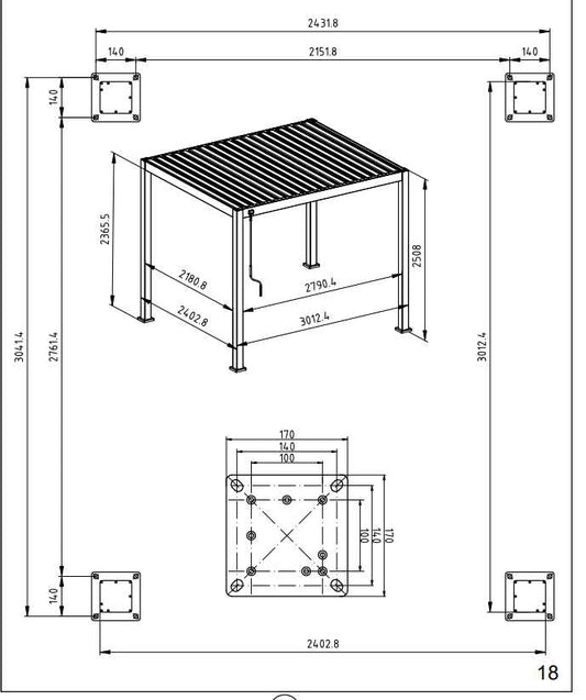 Nova - Titan Freestanding Aluminium Pergola - 3.0m x 2.4m Rectangular - Grey
